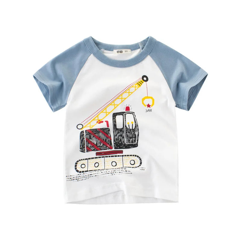 OLEKID 2025 Summer Boys T-shirts Printed Cartoon Car Children Boy Clothes 2-8 Years Kids Baby Boy Tops Short Sleeve Toddler Tees