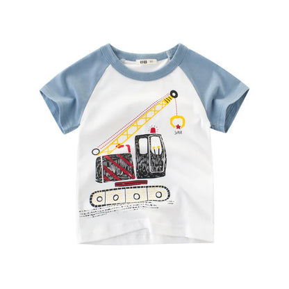 OLEKID 2025 Summer Boys T-shirts Printed Cartoon Car Children Boy Clothes 2-8 Years Kids Baby Boy Tops Short Sleeve Toddler Tees