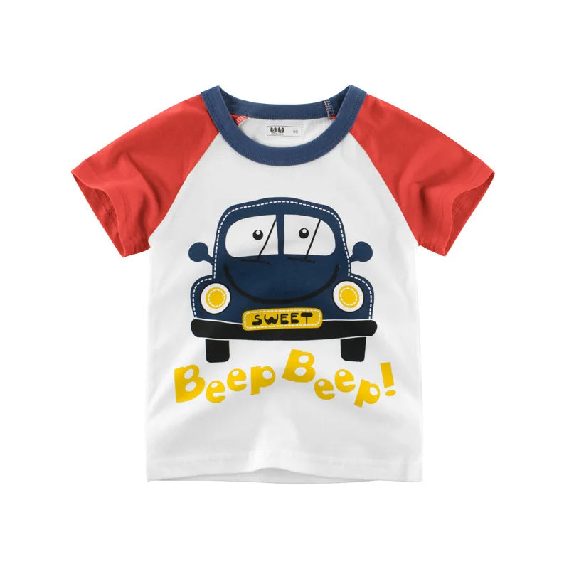 OLEKID 2025 Summer Boys T-shirts Printed Cartoon Car Children Boy Clothes 2-8 Years Kids Baby Boy Tops Short Sleeve Toddler Tees