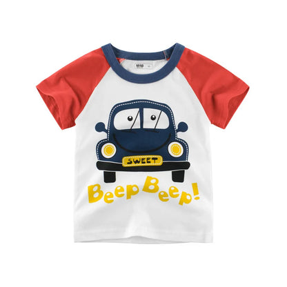 OLEKID 2025 Summer Boys T-shirts Printed Cartoon Car Children Boy Clothes 2-8 Years Kids Baby Boy Tops Short Sleeve Toddler Tees
