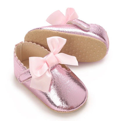 4-Color New Style Baby Girl Shoes Fashion Toddler Binyag Princess Flats Bow Soft Sole Newborn Kids Baptismal Mary Jane