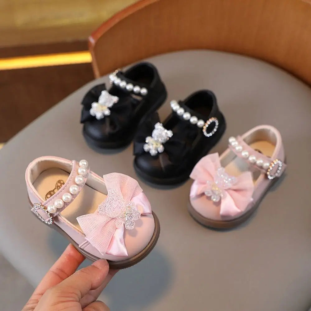 Square Mouth Kids Shoes Bow Design New Style Children Sneakers Leather Material Dance Shoes Toddler Shoes Toddler Age