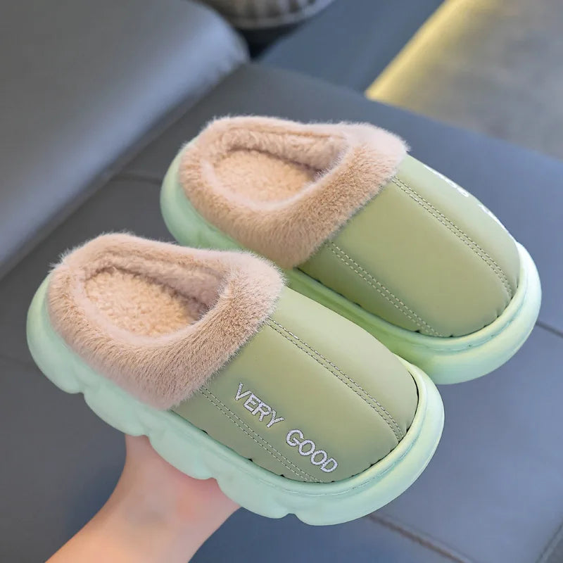 Children Cotton Shoes Britain Style Kids Classic Slippers Solid Color Sewing Plush Warm Winter Boys Girls Fashion Slippers