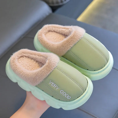 Children Cotton Shoes Britain Style Kids Classic Slippers Solid Color Sewing Plush Warm Winter Boys Girls Fashion Slippers