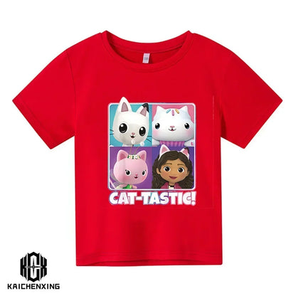 Little Girl T-shirts Kawaii Gabbys Doll House T Shirt Graphic Print Cute Kids Clothes Pink Tshirts Aesthetic Girls Clothes Top