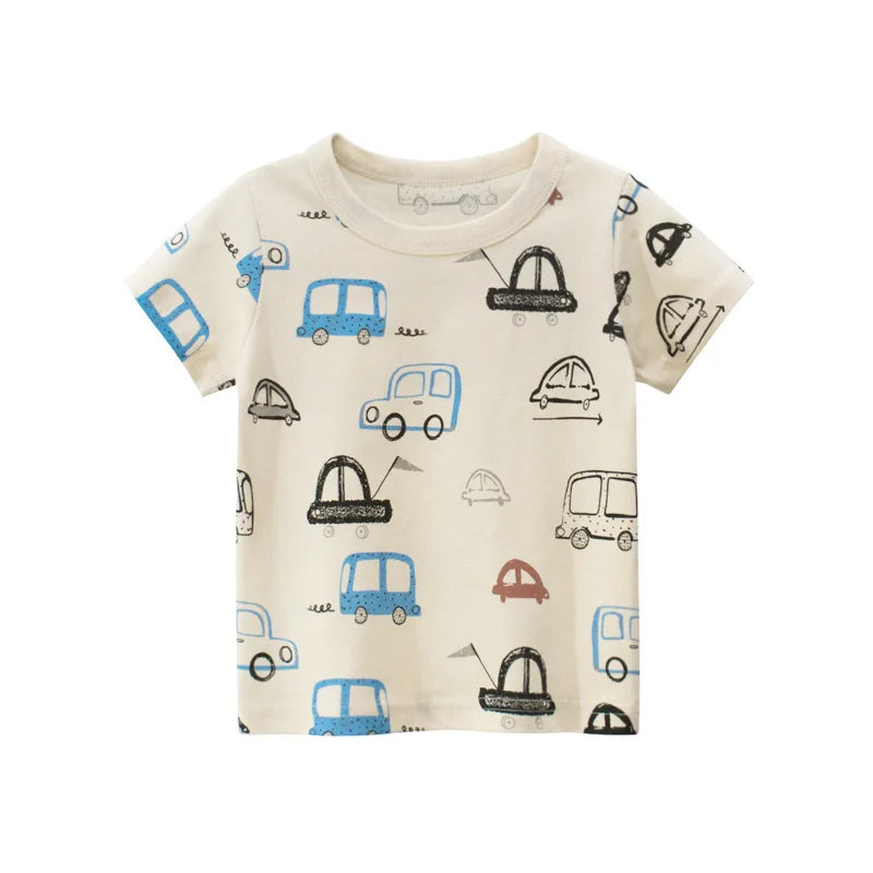 OLEKID 2025 Summer Boys T-shirts Printed Cartoon Car Children Boy Clothes 2-8 Years Kids Baby Boy Tops Short Sleeve Toddler Tees