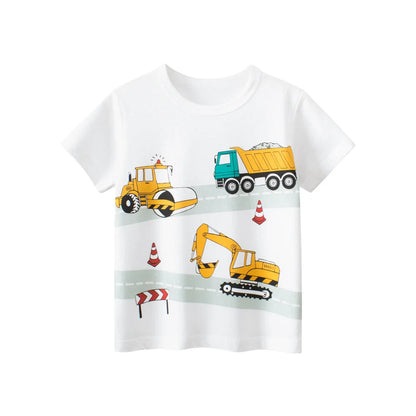 OLEKID 2025 Summer Boys T-shirts Printed Cartoon Car Children Boy Clothes 2-8 Years Kids Baby Boy Tops Short Sleeve Toddler Tees