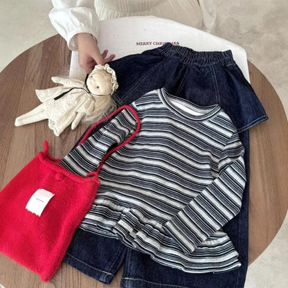 Girls Long Sleeve T-shirts 2025 Spring and Autumn Korean Girls Striped Base Shirt Stylish and Stackable Versatile Top