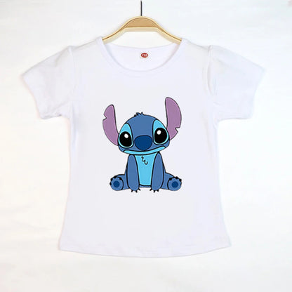 Kid Tops Stitch Girls T Shirts Blue Pink White T-shirts for Kids Teen Girl Clothes Birthday Shirt Top T-SHIRT Children 3-12 Year