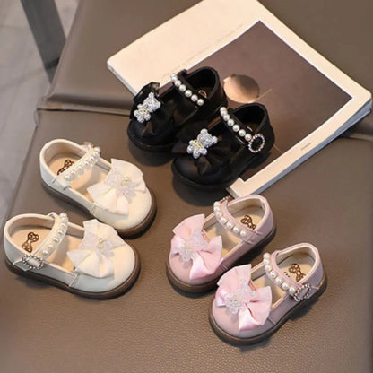 Square Mouth Kids Shoes Bow Design New Style Children Sneakers Leather Material Dance Shoes Toddler Shoes Toddler Age