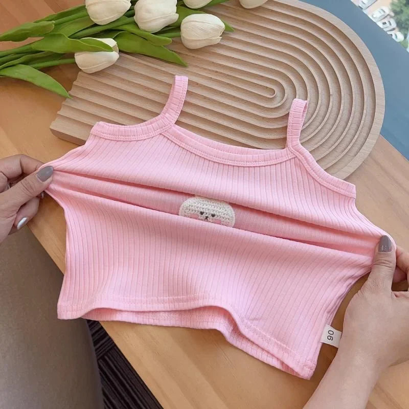 Baby Girls T-shirts for Kids Summer Sleeveless Knitted Tops Vest Outfits Girls Cute Halter Tops Tees Children Clothing 1-12 Year