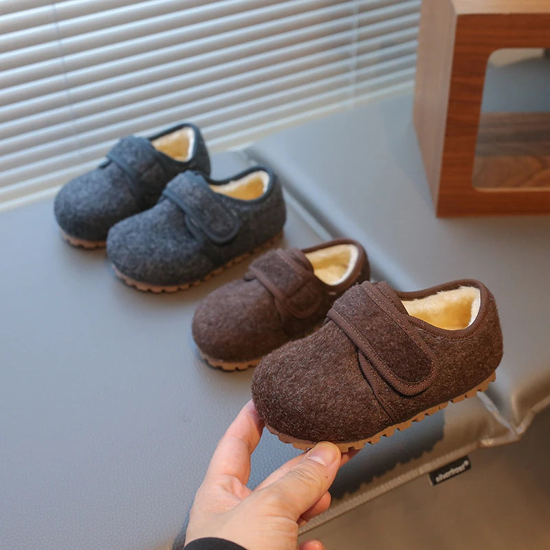 Children Cotton Shoes Korean Style Soft Bottom Anti-slippery Simple Kids Casual Shoes Boys Girls Warm Plush Shoes Winter New