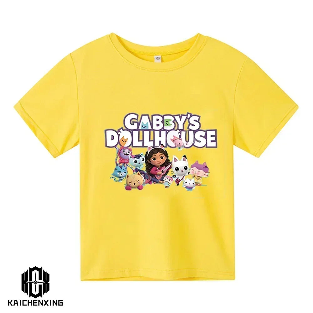 Little Girl T-shirts Kawaii Gabbys Doll House T Shirt Graphic Print Cute Kids Clothes Pink Tshirts Aesthetic Girls Clothes Top