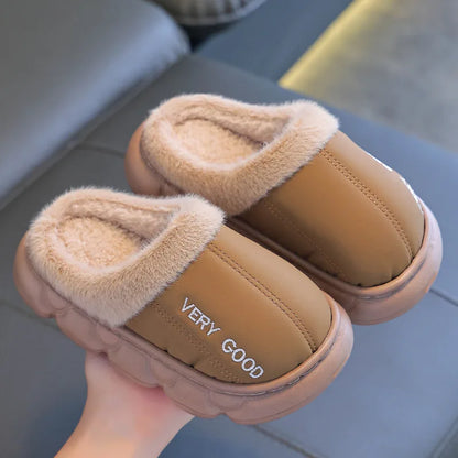 Children Cotton Shoes Britain Style Kids Classic Slippers Solid Color Sewing Plush Warm Winter Boys Girls Fashion Slippers