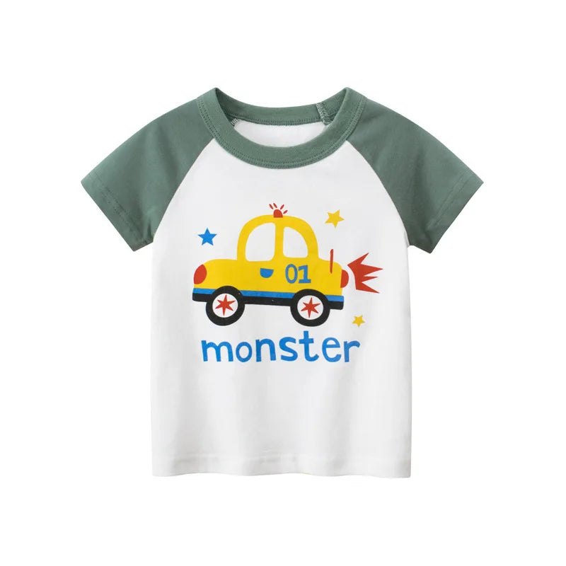 OLEKID 2025 Summer Boys T-shirts Printed Cartoon Car Children Boy Clothes 2-8 Years Kids Baby Boy Tops Short Sleeve Toddler Tees