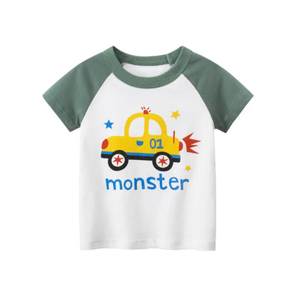 OLEKID 2025 Summer Boys T-shirts Printed Cartoon Car Children Boy Clothes 2-8 Years Kids Baby Boy Tops Short Sleeve Toddler Tees