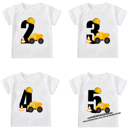 Kids Boys T-shirts Baby Short Sleeve Excavator Tops Children Fashion Tshirt 1 2 3 4 5 Years Boy Construction Birthday Shirts