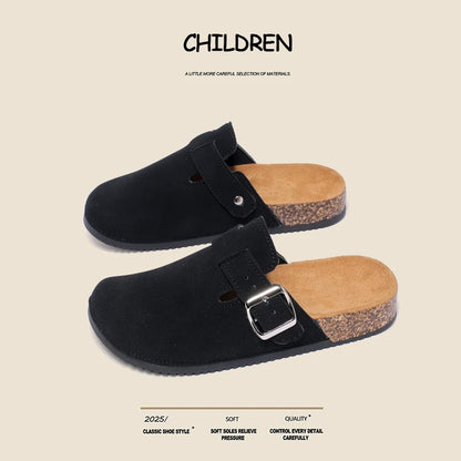 Children's 2026 New Classic Style Buckle Strap Closed-Toe Half-Slippers with Cork Soles, Comfortable Casual Sandals for Spring, Summer, and Autumn, Suitable for Indoor and Outdoor Wear, Simple and Versatile Style Children's S