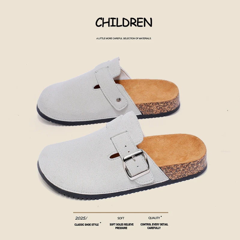 Children's 2026 New Classic Style Buckle Strap Closed-Toe Half-Slippers with Cork Soles, Comfortable Casual Sandals for Spring, Summer, and Autumn, Suitable for Indoor and Outdoor Wear, Simple and Versatile Style Children's S