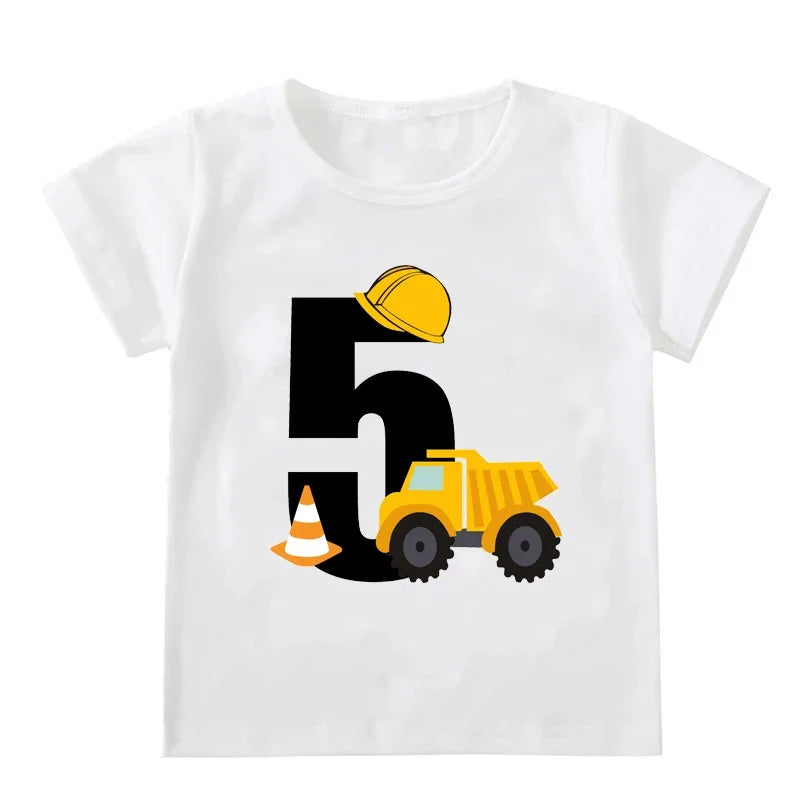 Kids Boys T-shirts Baby Short Sleeve Excavator Tops Children Fashion Tshirt 1 2 3 4 5 Years Boy Construction Birthday Shirts
