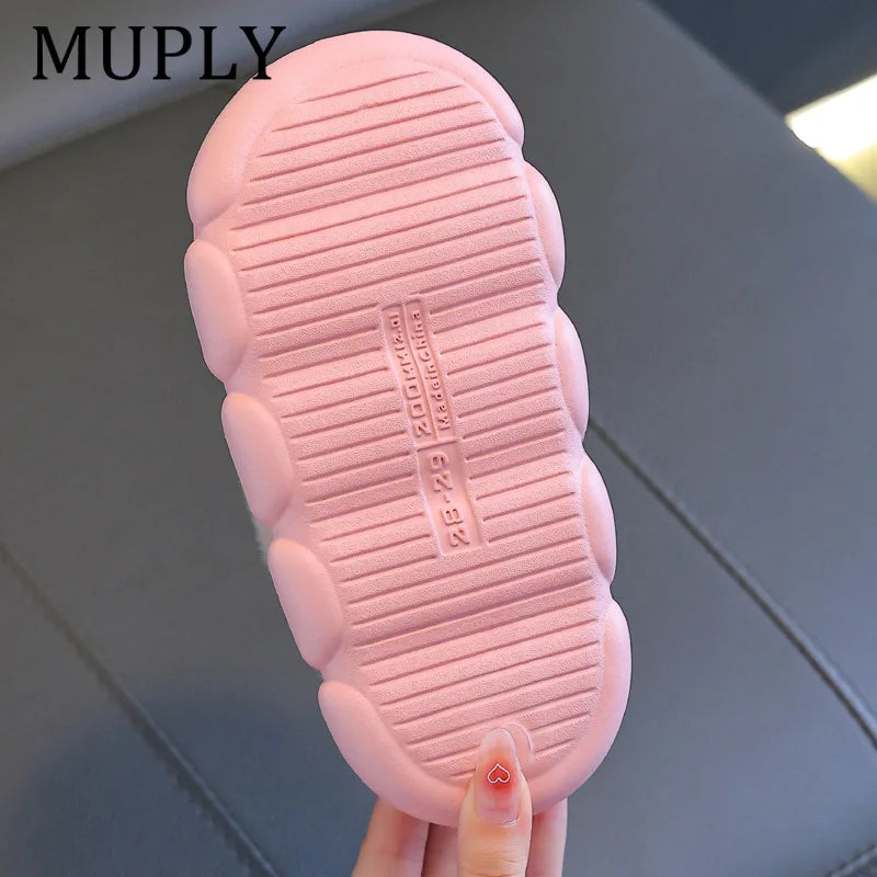 Children Cotton Shoes Britain Style Kids Classic Slippers Solid Color Sewing Plush Warm Winter Boys Girls Fashion Slippers