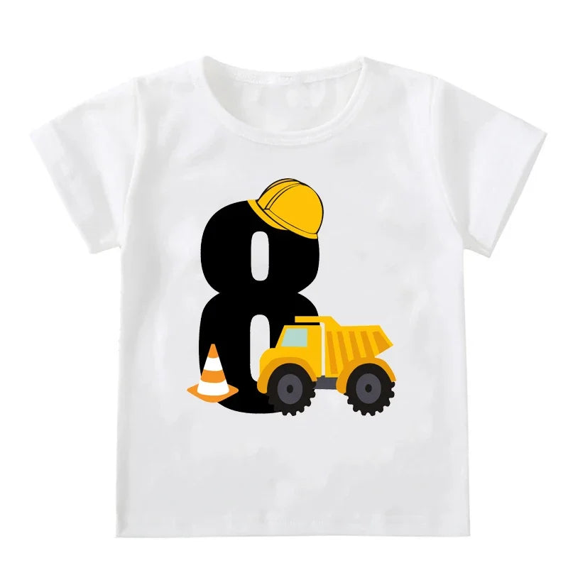 Kids Boys T-shirts Baby Short Sleeve Excavator Tops Children Fashion Tshirt 1 2 3 4 5 Years Boy Construction Birthday Shirts