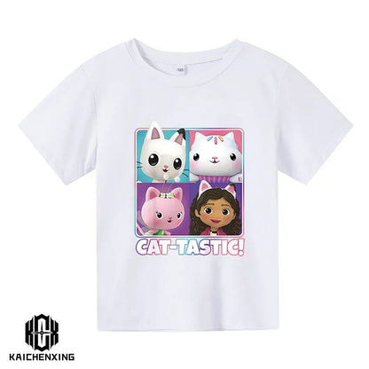 Little Girl T-shirts Kawaii Gabbys Doll House T Shirt Graphic Print Cute Kids Clothes Pink Tshirts Aesthetic Girls Clothes Top