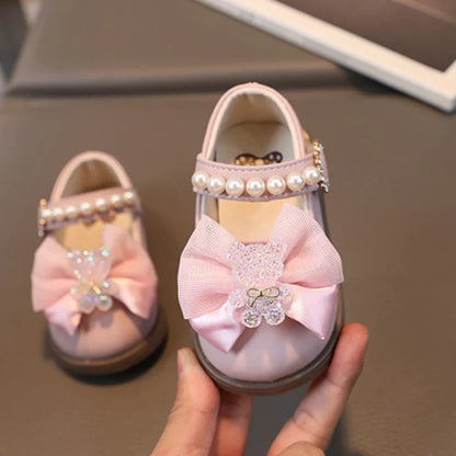 Square Mouth Kids Shoes Bow Design New Style Children Sneakers Leather Material Dance Shoes Toddler Shoes Toddler Age