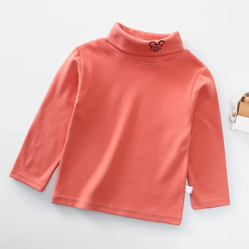Kids T-Shirts New 2024 Spring Autumn Boys Girls Kids Fashion Solid T Shirt Tops Children Turtleneck Long Sleeve Casual T-shirts