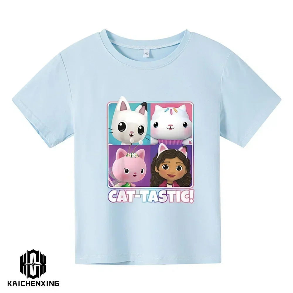 Little Girl T-shirts Kawaii Gabbys Doll House T Shirt Graphic Print Cute Kids Clothes Pink Tshirts Aesthetic Girls Clothes Top