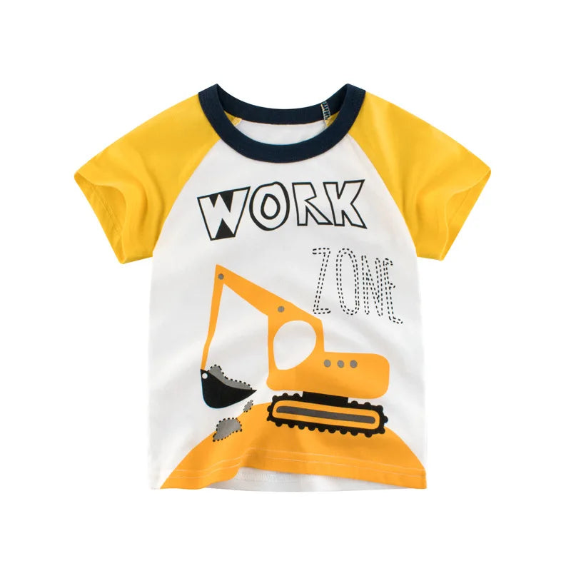 OLEKID 2025 Summer Boys T-shirts Printed Cartoon Car Children Boy Clothes 2-8 Years Kids Baby Boy Tops Short Sleeve Toddler Tees