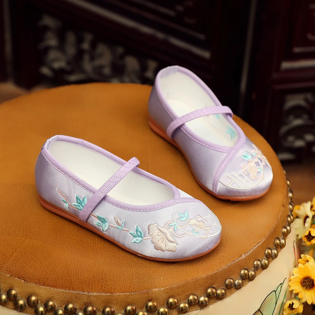 Chinese Style Girls Embroidered Shoes for 1-12Yrs Kids Flower Floral HanFu Shoes Children Soft Rubber Traditional Cloth Shoes