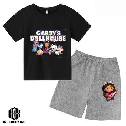 Little Girl T-shirts Kawaii Gabbys Doll House T Shirt Graphic Print Cute Kids Clothes Pink Tshirts Aesthetic Girls Clothes Top