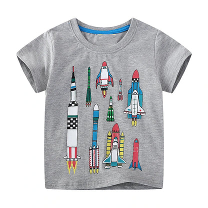 Kids Clothes Children's Clothing 2025 Summer Baby Boys T Shirts Cartoon Rockets Cotton Tops Tees