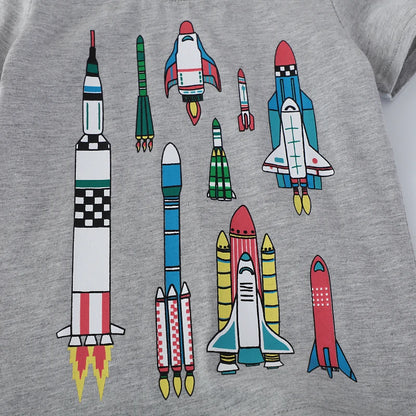 Kids Clothes Children's Clothing 2025 Summer Baby Boys T Shirts Cartoon Rockets Cotton Tops Tees