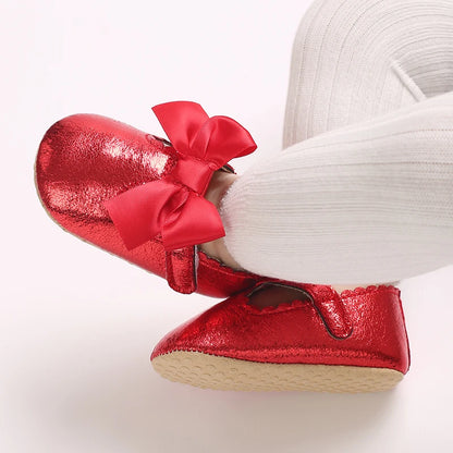 4-Color New Style Baby Girl Shoes Fashion Toddler Binyag Princess Flats Bow Soft Sole Newborn Kids Baptismal Mary Jane