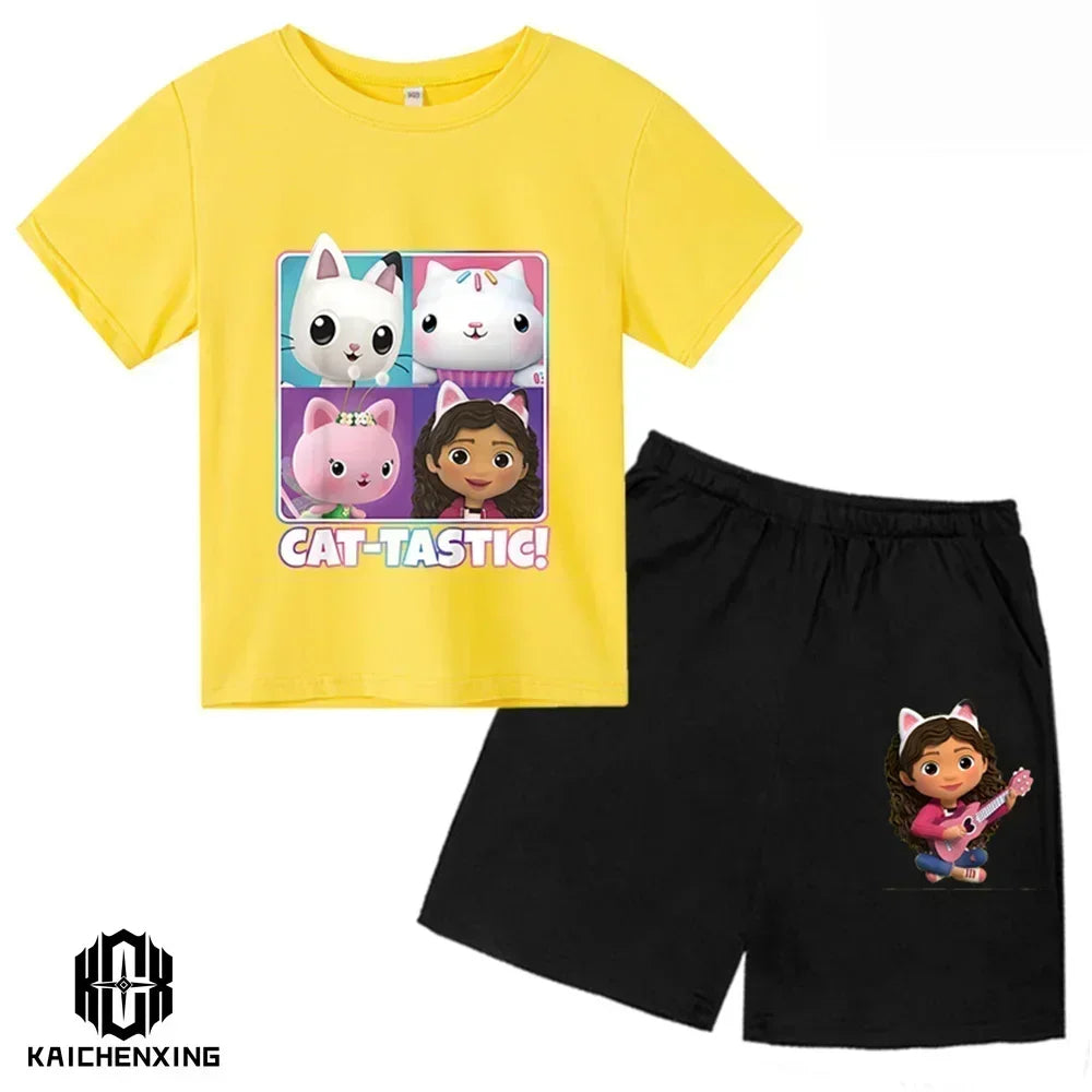 Little Girl T-shirts Kawaii Gabbys Doll House T Shirt Graphic Print Cute Kids Clothes Pink Tshirts Aesthetic Girls Clothes Top