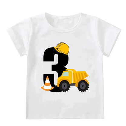 Kids Boys T-shirts Baby Short Sleeve Excavator Tops Children Fashion Tshirt 1 2 3 4 5 Years Boy Construction Birthday Shirts