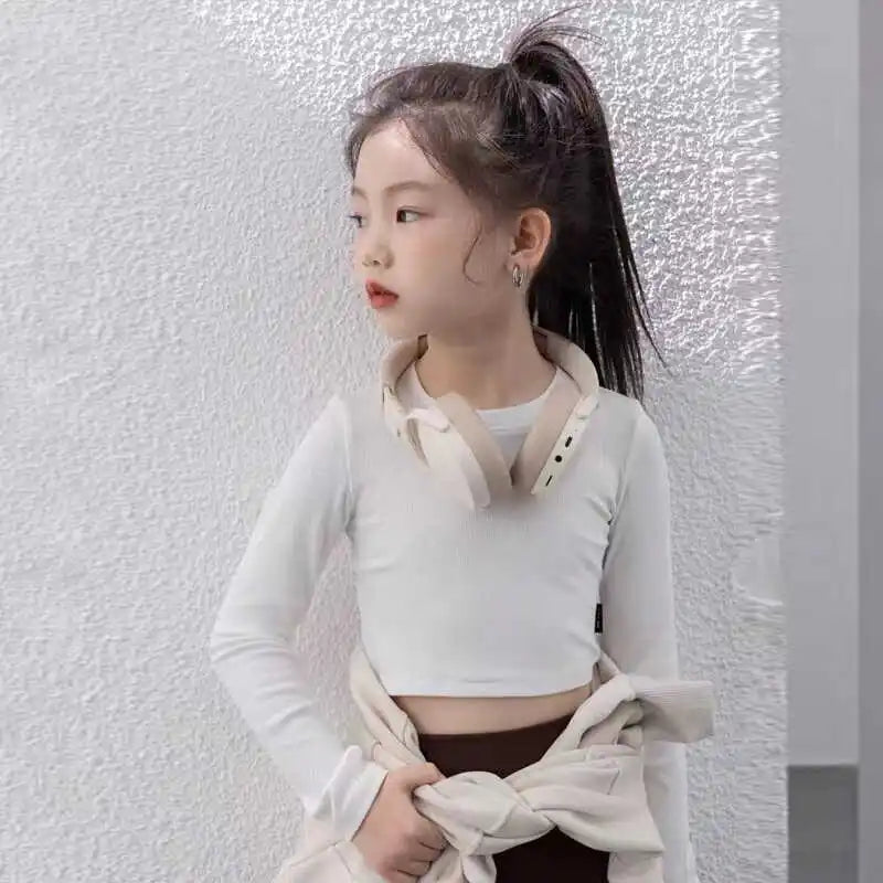 Girls Shirts 2025 Spring Autumn Long-Sleeve Base Layer New Arrival Kids Slim-Fit T-Shirt Childrens Clothes Jazz-Style Top