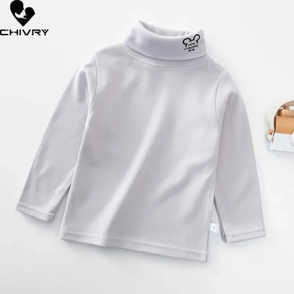 Kids T-Shirts New 2024 Spring Autumn Boys Girls Kids Fashion Solid T Shirt Tops Children Turtleneck Long Sleeve Casual T-shirts