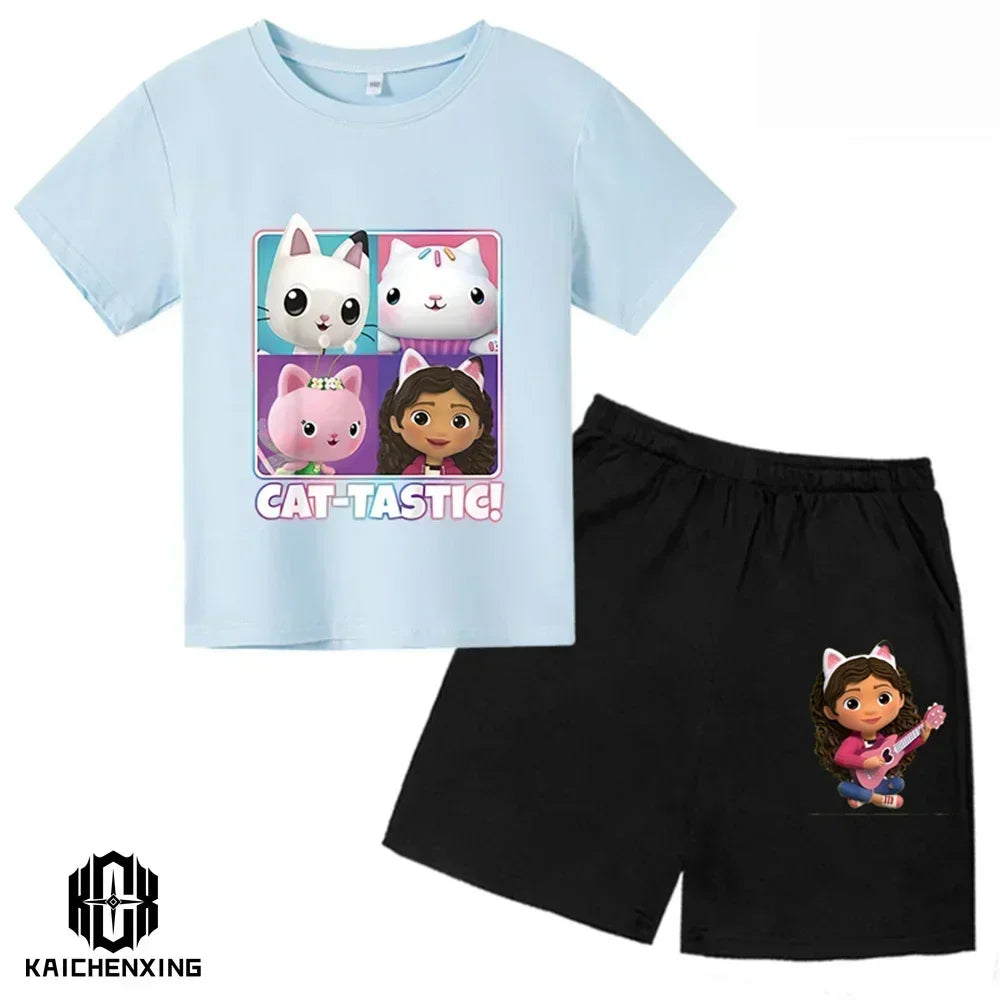Little Girl T-shirts Kawaii Gabbys Doll House T Shirt Graphic Print Cute Kids Clothes Pink Tshirts Aesthetic Girls Clothes Top
