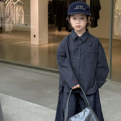 Childrens Shirt 2025 Spring and Autumn Fashion New Korean Shirt Simple Trendy Loose Pants Kids Clothes